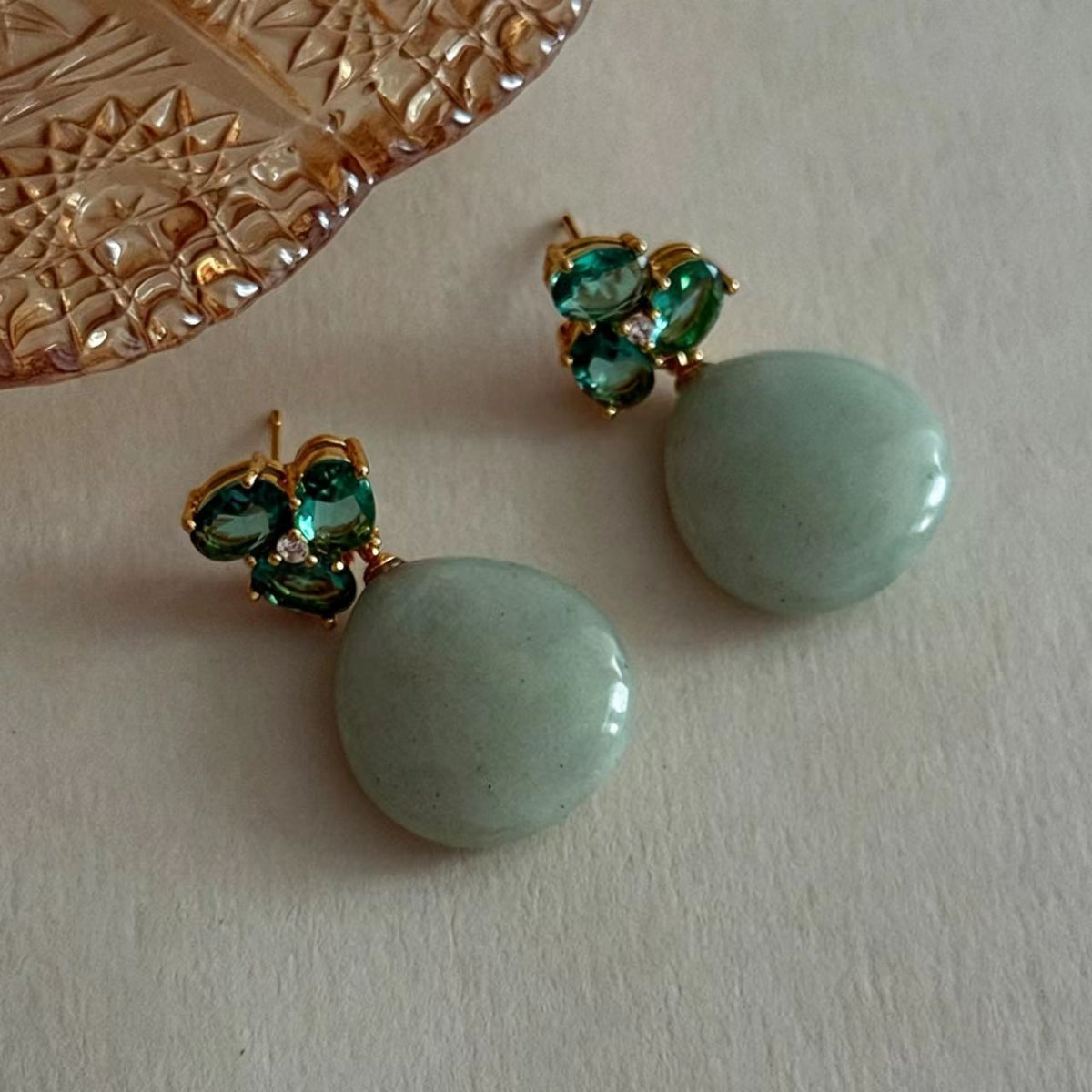 Blue Resin Natural Stone Gold-Plated Earrings