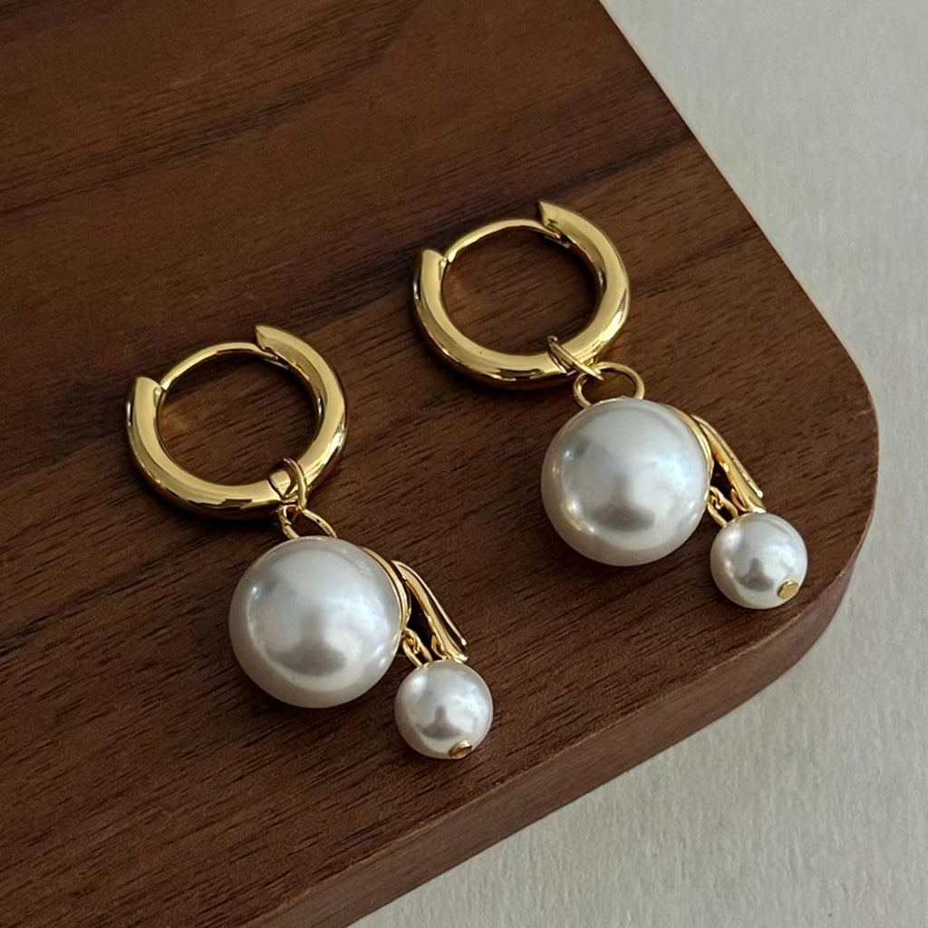 White Glass Bead Gold-Plated Earrings