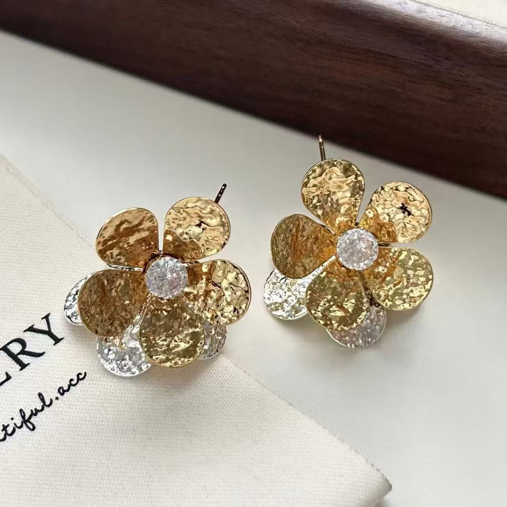 Gold Rhinestone Two-Tone Earrings