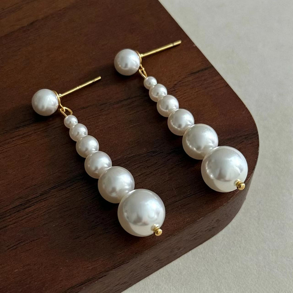 White Glass Bead Gold-Plated Earrings
