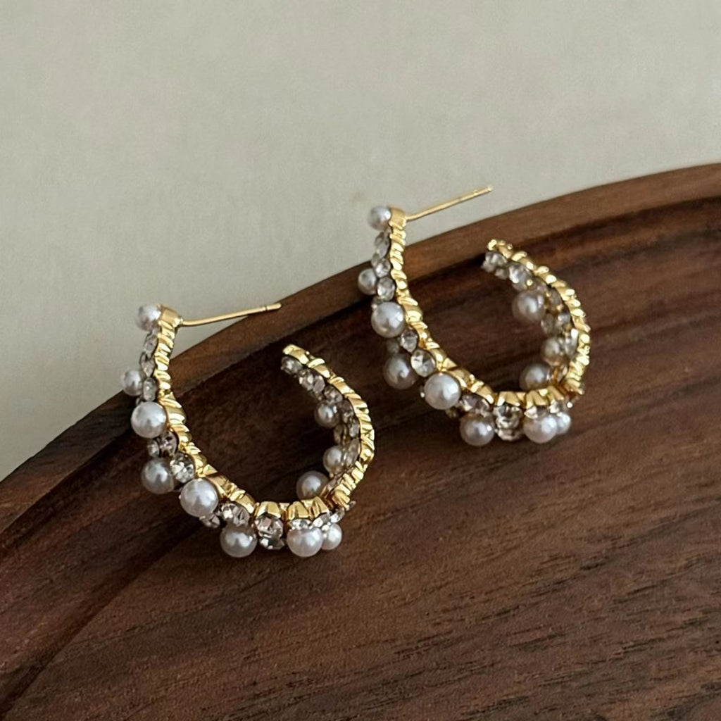 White Rhinestone Glass Bead Earrings