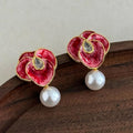 Red Glass Bead Enamel Earrings