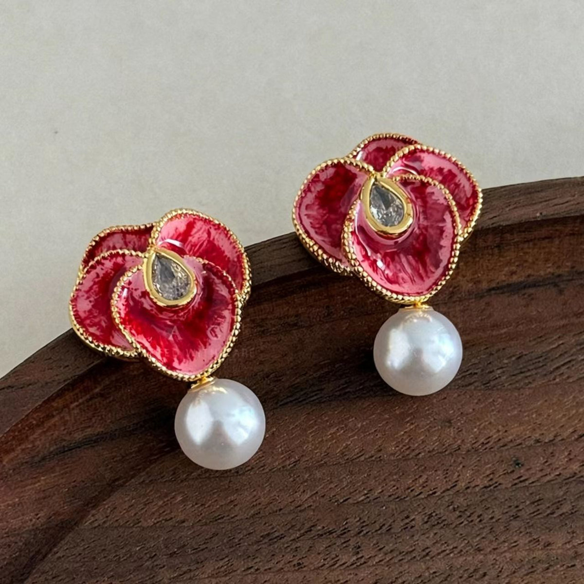 Red Glass Bead Enamel Earrings