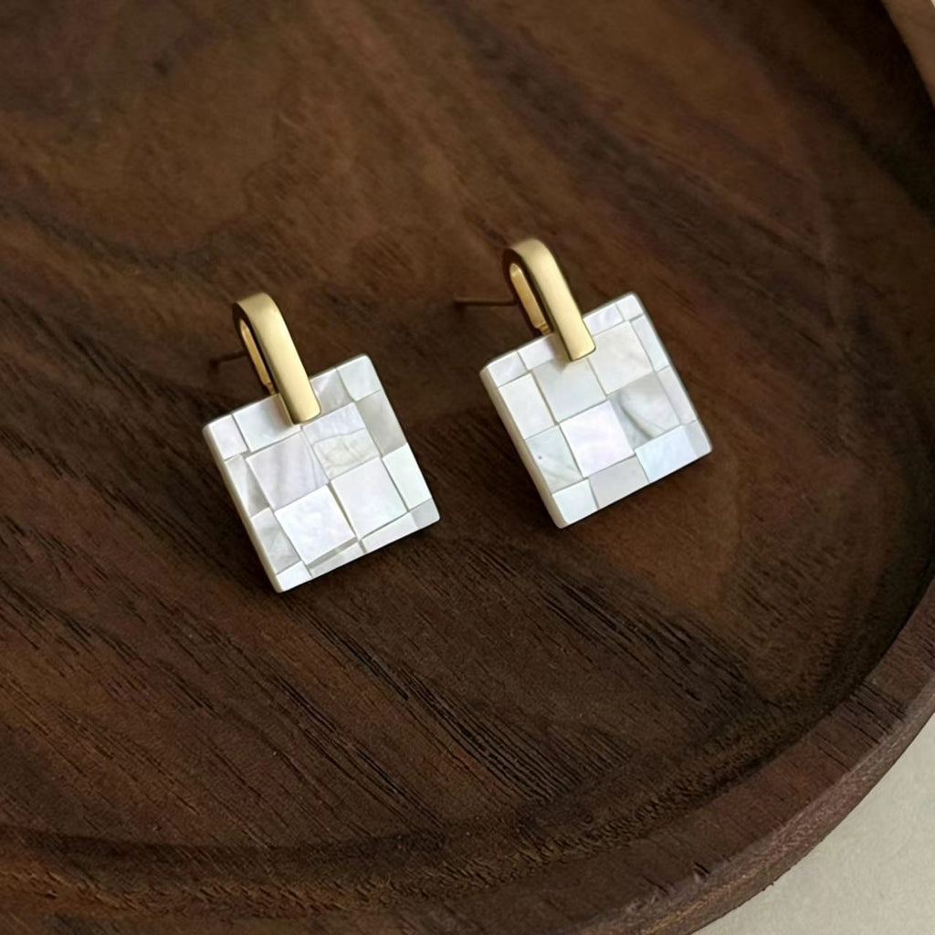 White Mother-of-Pearl Gold-Plated Earrings