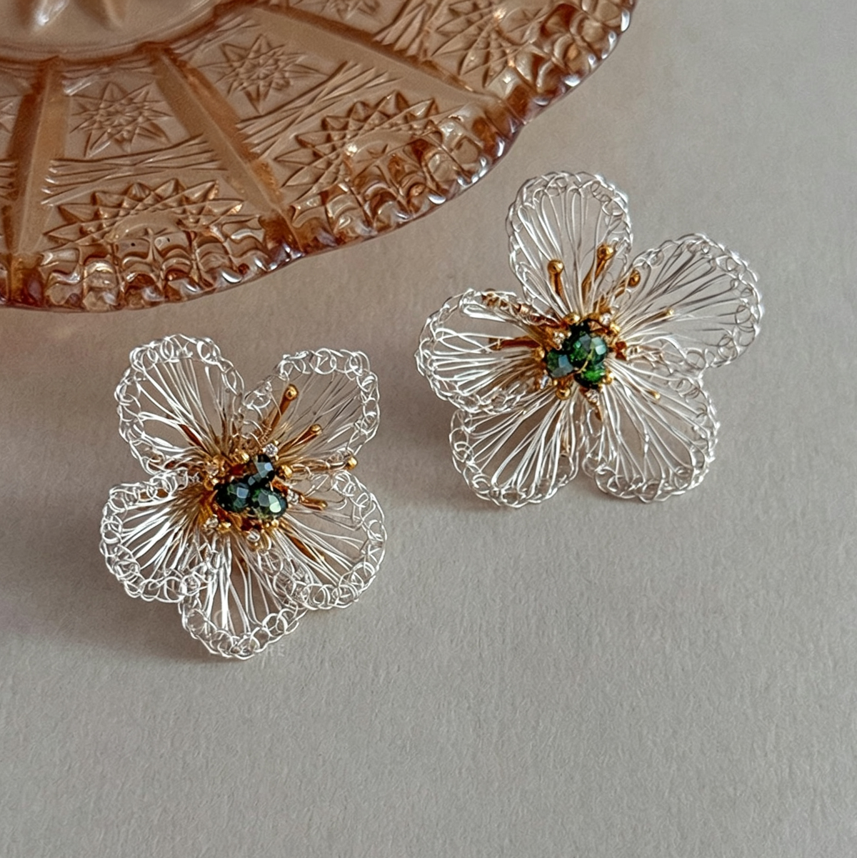 White Crystal Bead Earrings