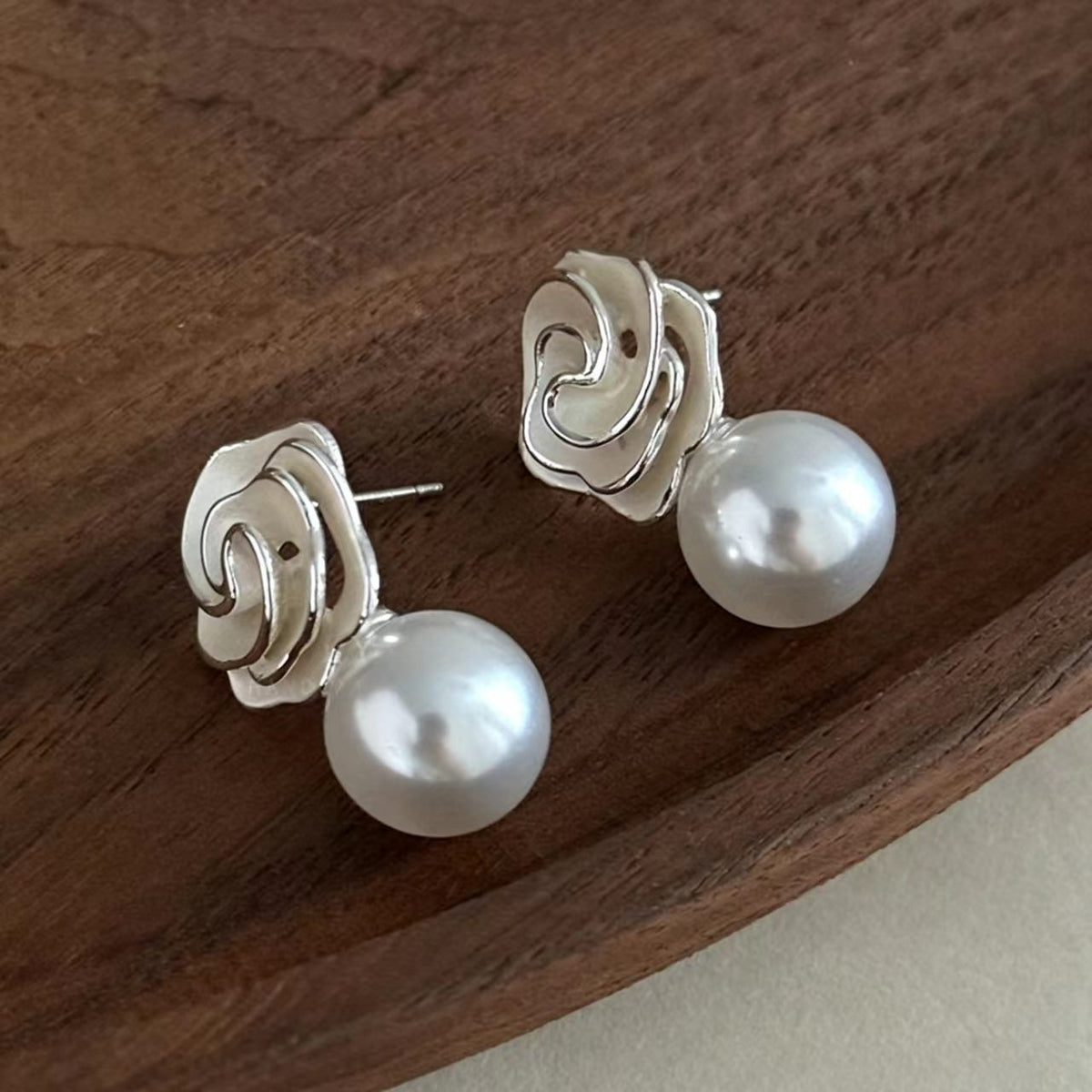 White Glass Bead Enamel Earrings