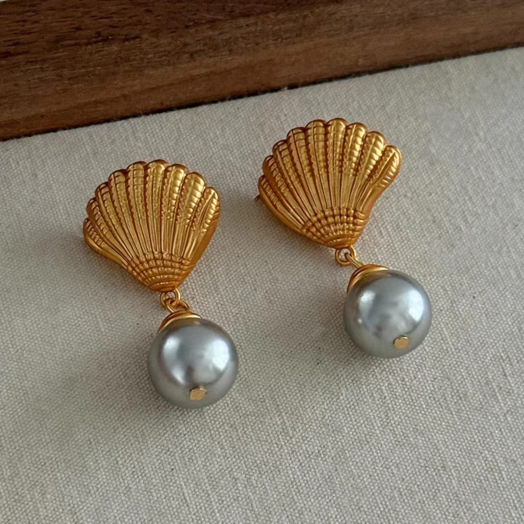 Gold Glass Bead Brushed Earrings