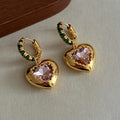 Pink & Gold Colorful Stone Cubic Zirconia Earrings