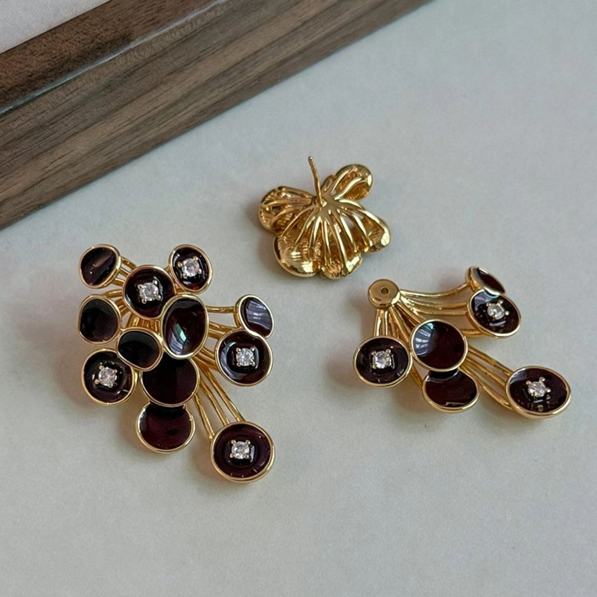 Red Rhinestone Enamel Earrings