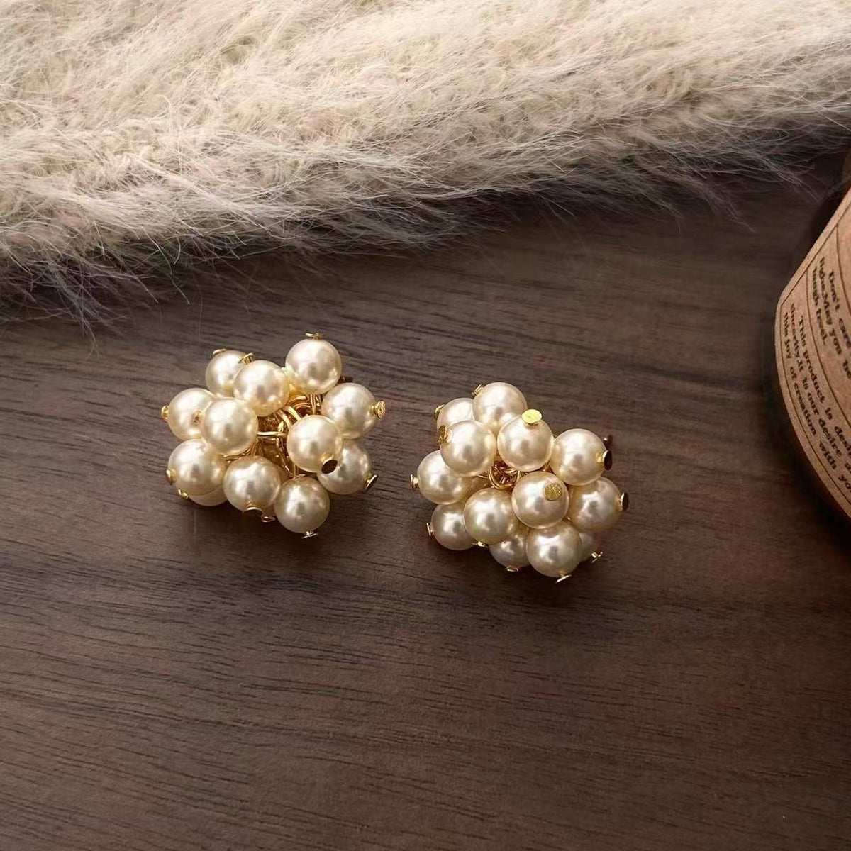 White Glass Bead Gold-Plated Earrings