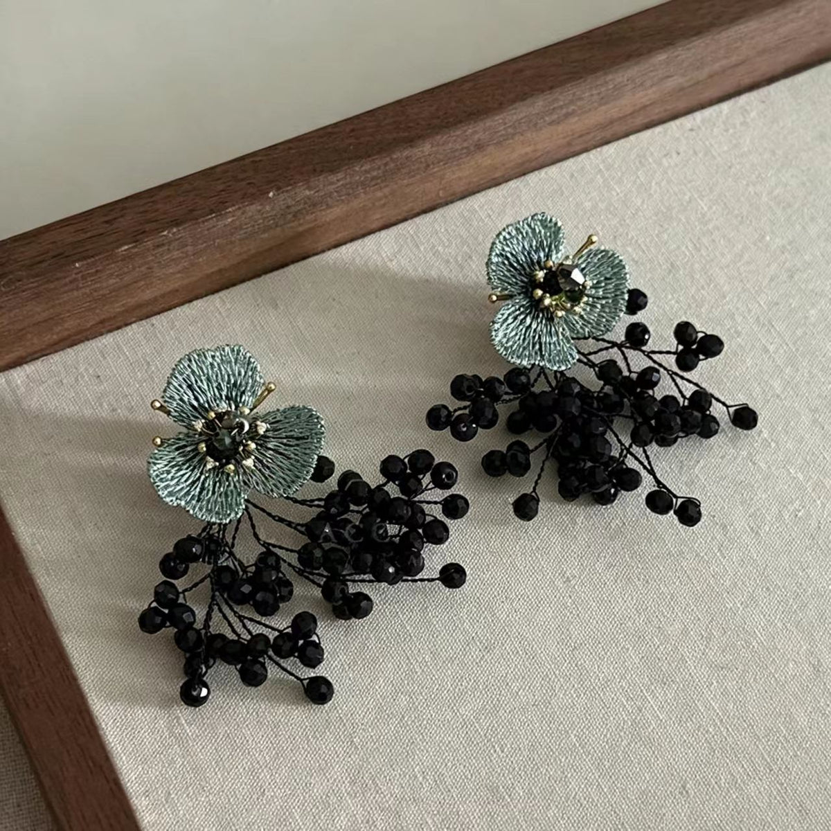 Black Crystal Bead Earrings