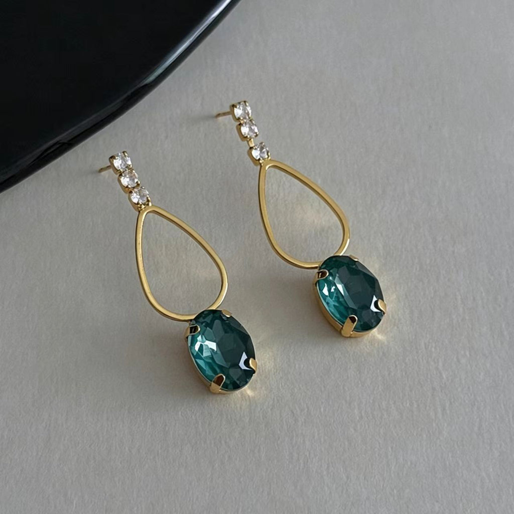 Blue Rhinestone Resin Stone Earrings