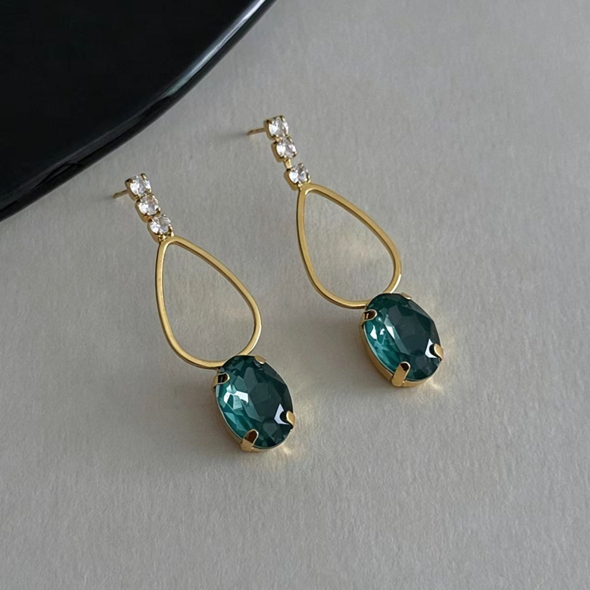 Blue Rhinestone Resin Stone Earrings