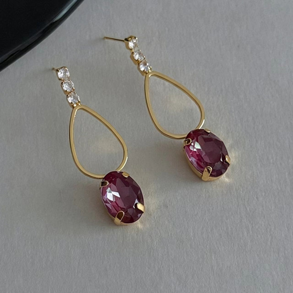 Red Rhinestone Resin Stone Earrings