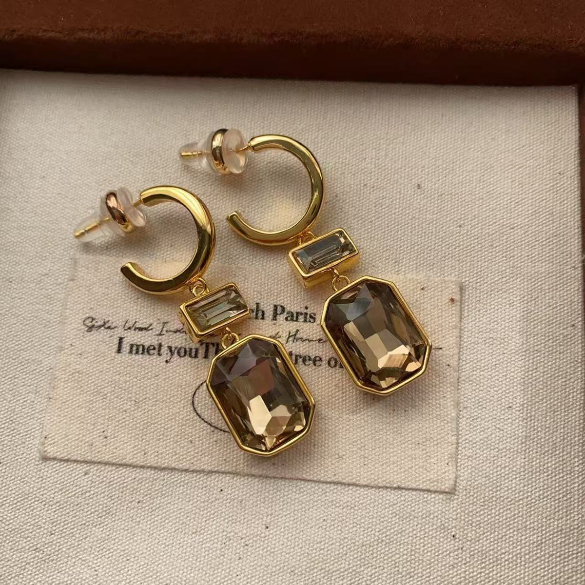 Champagne Colorful Stone Gold-Plated Earrings