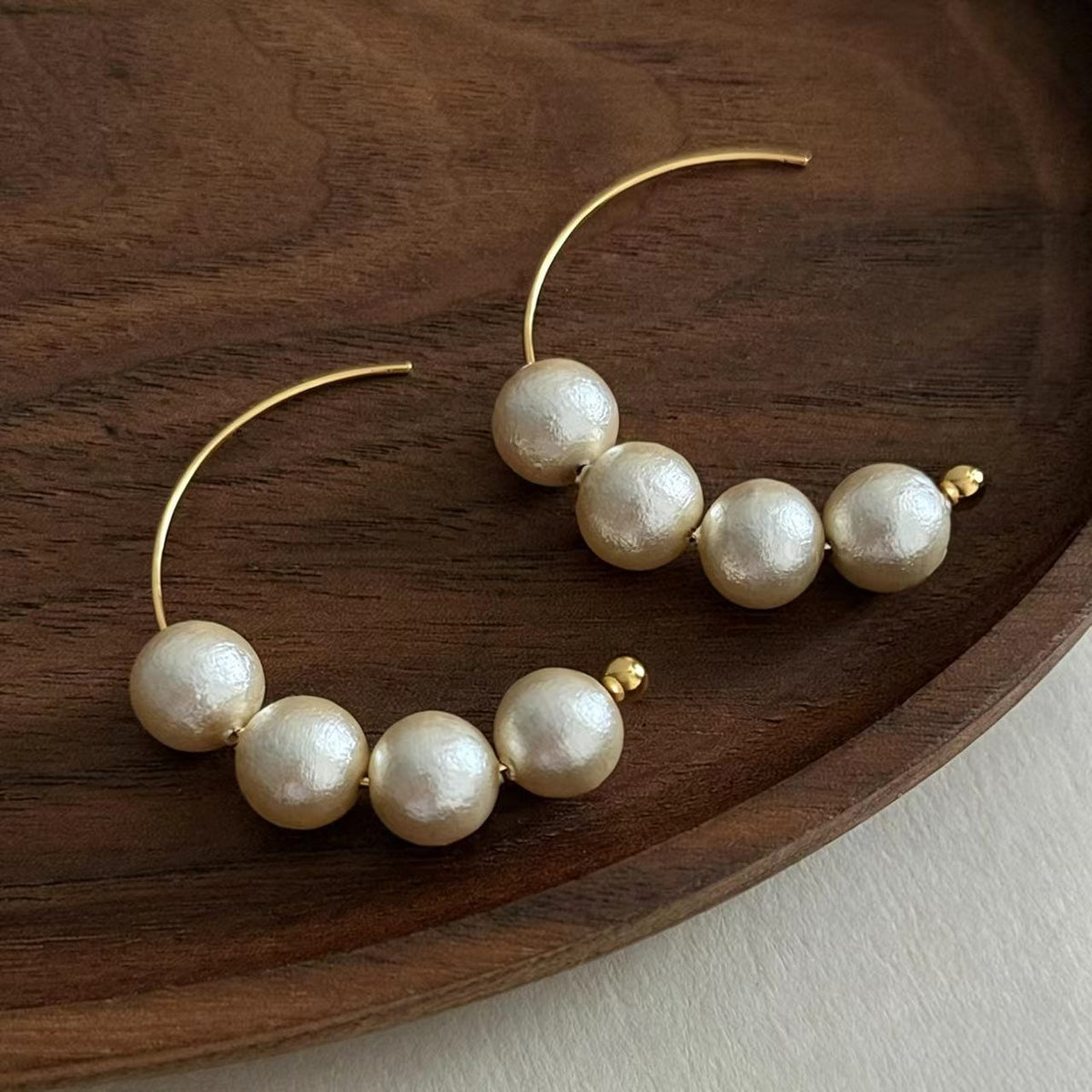Beige Cotton Pearl Earrings