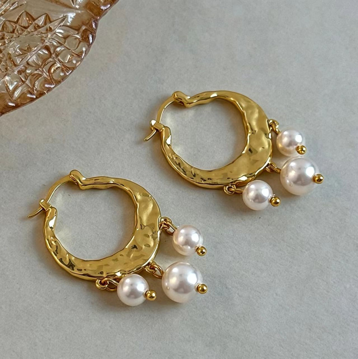 White Glass Bead Gold-Plated Earrings