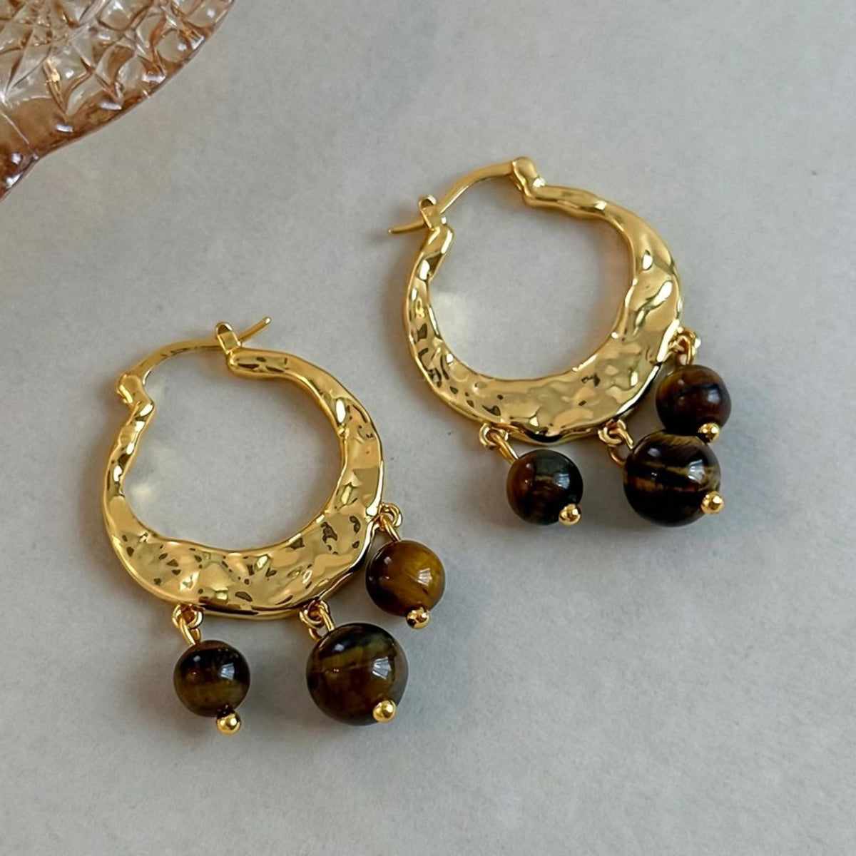 Tiger Eye Gold-Plated Earrings