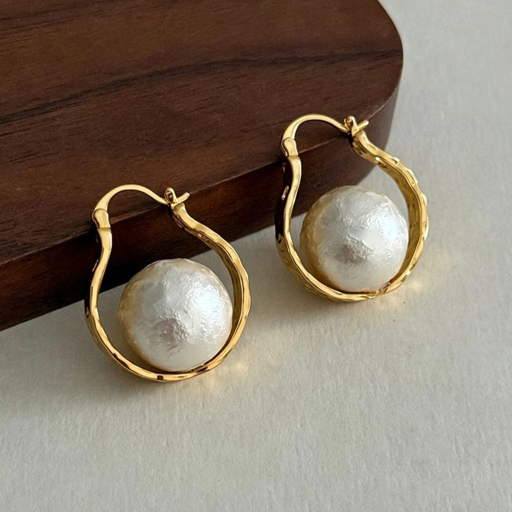 Gold Cotton Pearl Gold-Plated Earrings