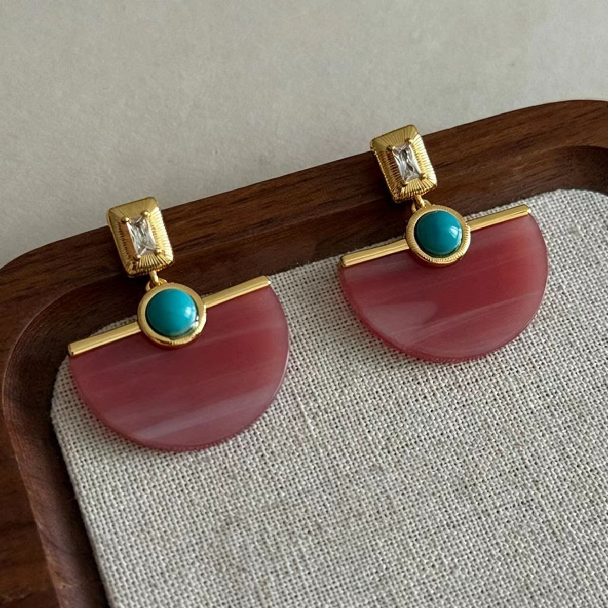 Pink Water Pattern Turquoise Acetate Earrings