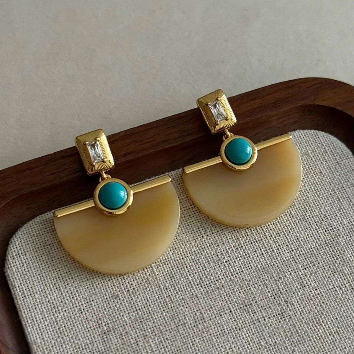 Khaki Water Pattern Turquoise Acetate Earrings