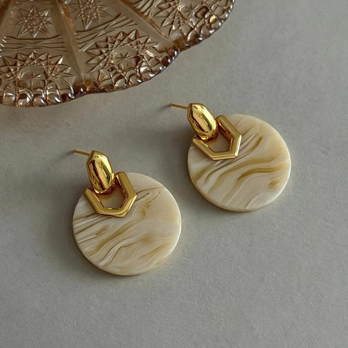 Beige Cloud Pattern Acetate Earrings