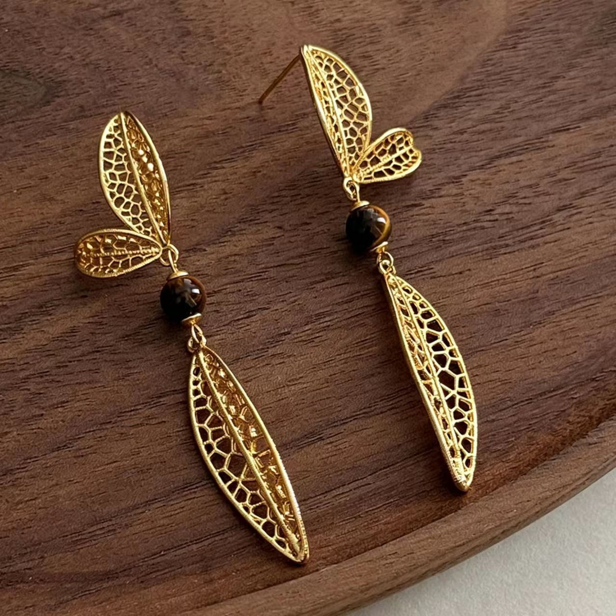 Tiger Eye Gold-Plated Earrings