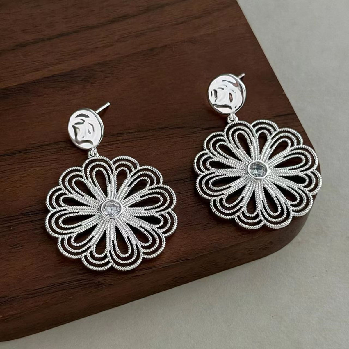 Silver Floral Cubic Zirconia Earrings