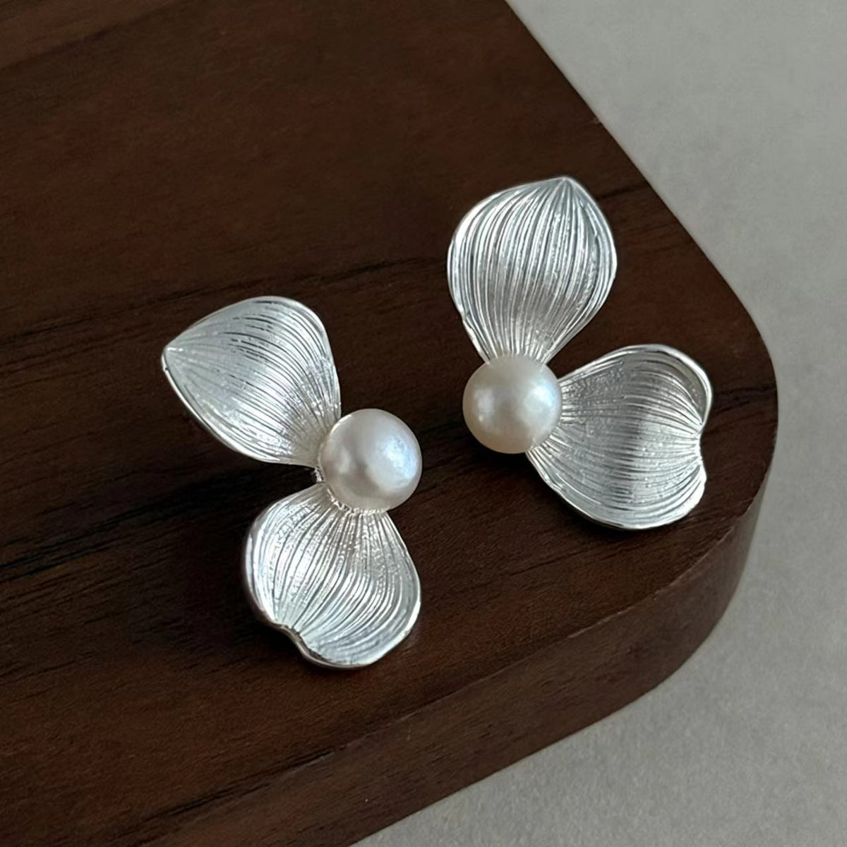 Silver Floral Freshwater Pearl Drop Earrings