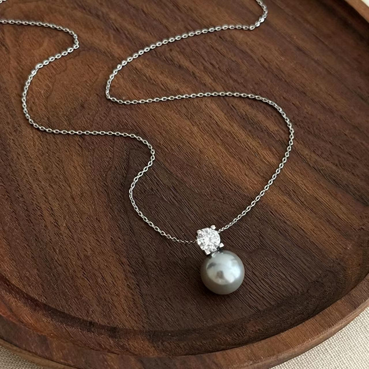 Silver Cubic Zirconia Glass Bead Necklace