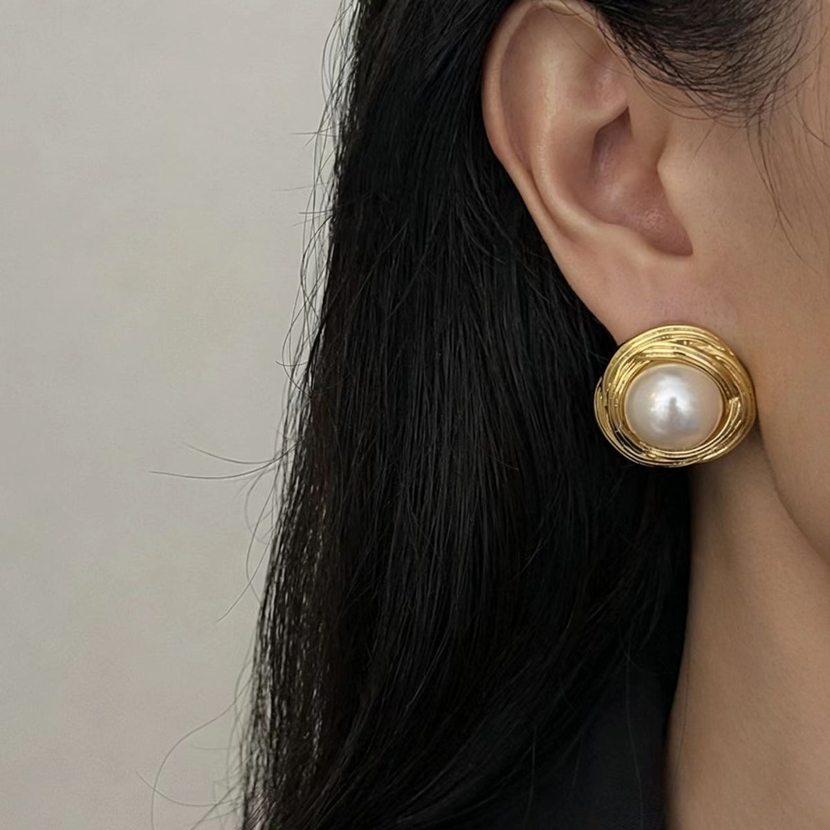 White Glass Bead Gold-Plated Earrings