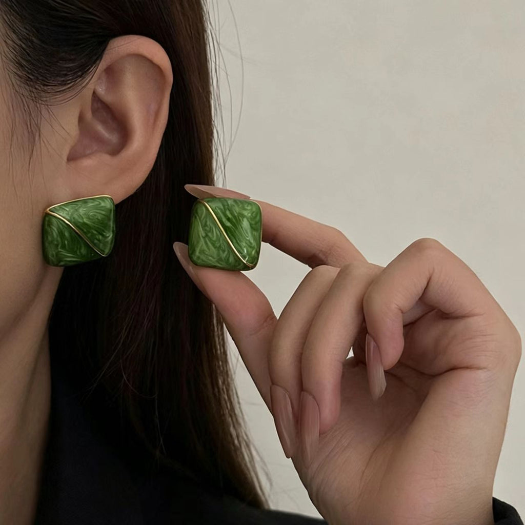 Green Enamel Earrings