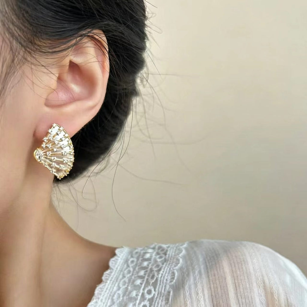 Gold Rhinestone Enamel Gold-Plated Earrings
