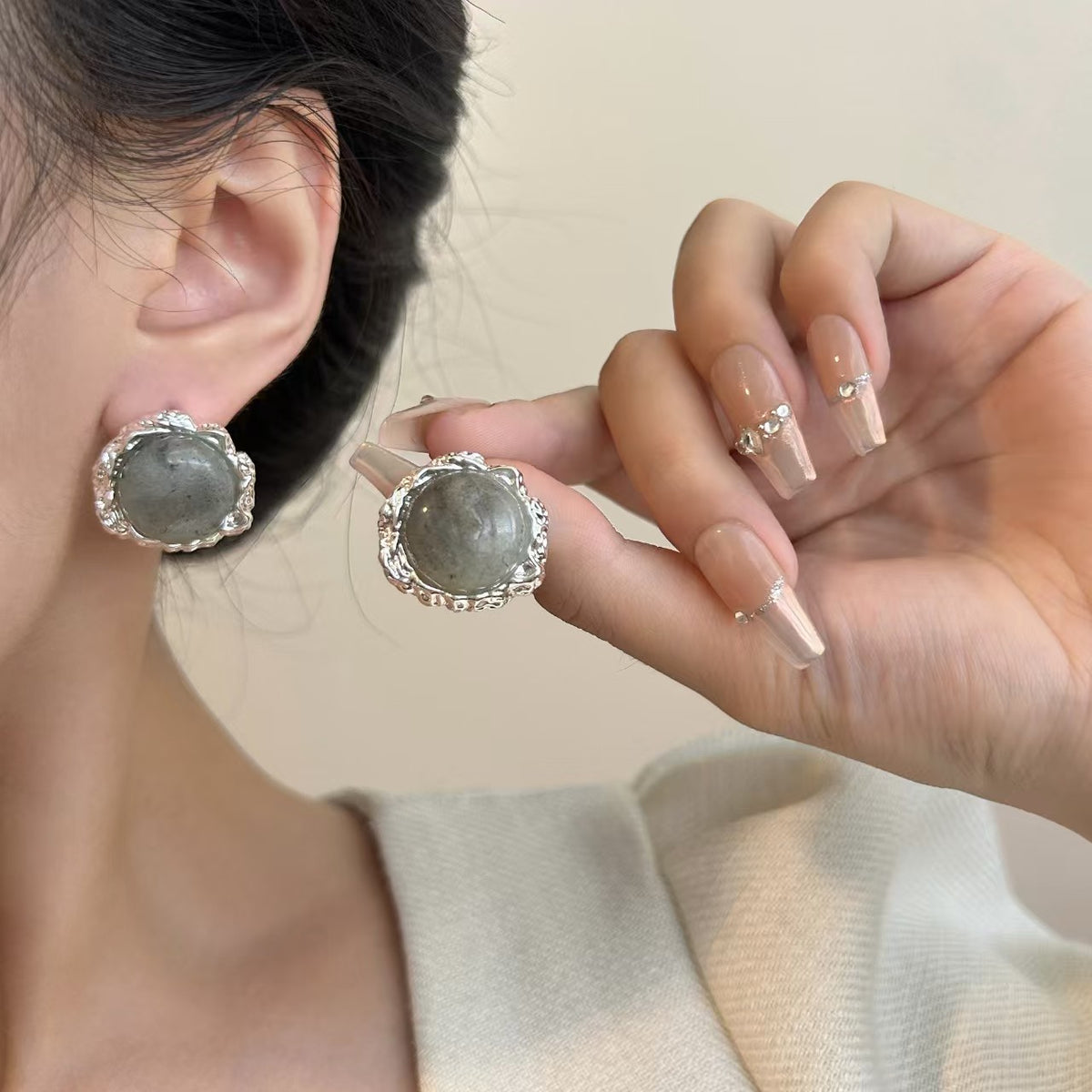 Gray Natural Stone Earrings