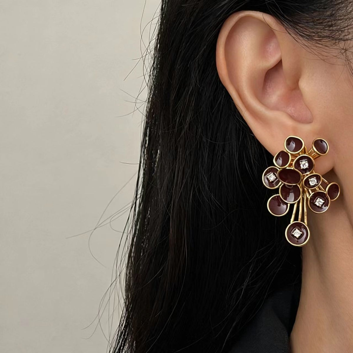 Red Rhinestone Enamel Earrings