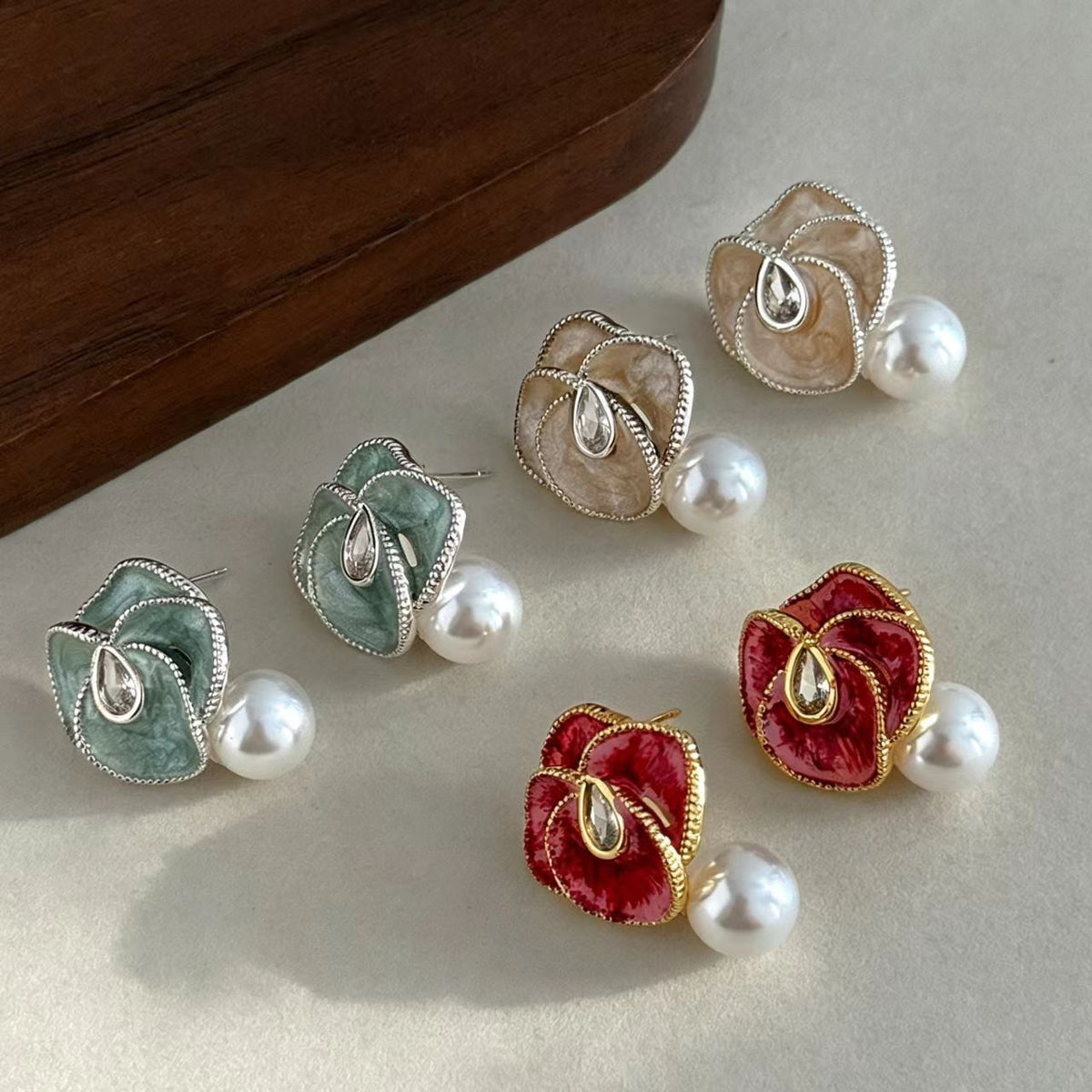 Red Glass Bead Enamel Earrings