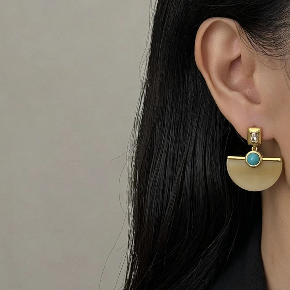 Khaki Water Pattern Turquoise Acetate Earrings