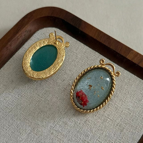 Blue Dried Flower Gold Foil Earrings