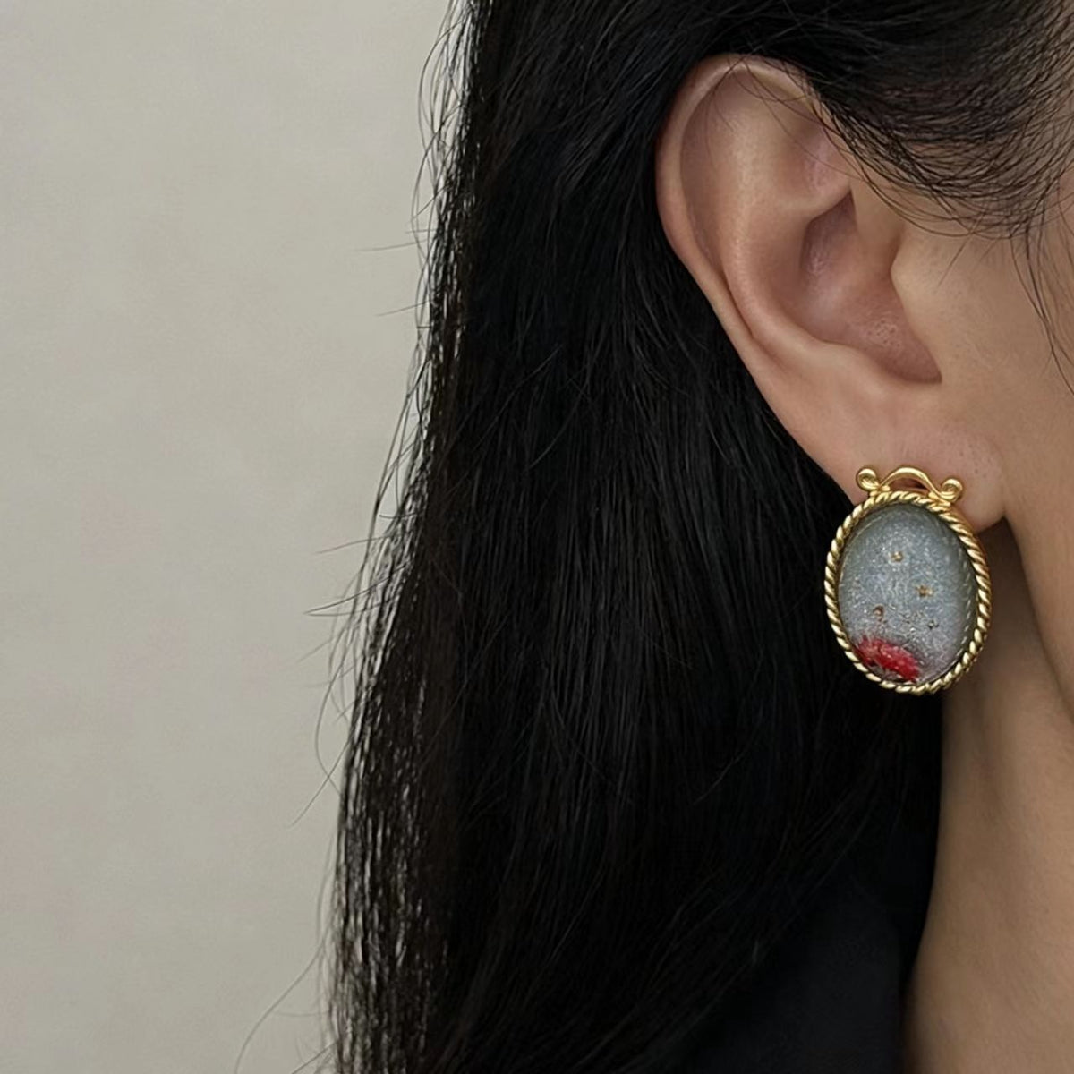 Blue Dried Flower Gold Foil Earrings