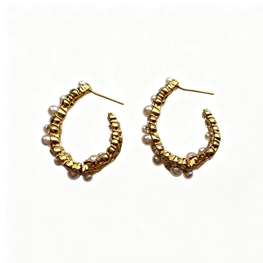 White Rhinestone Glass Bead Earrings