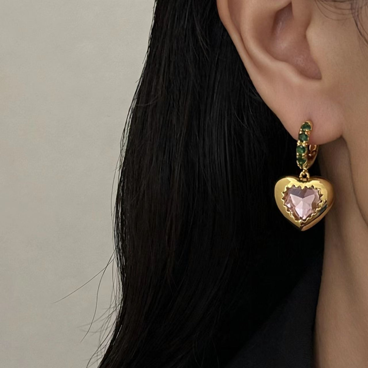 Pink & Gold Colorful Stone Cubic Zirconia Earrings