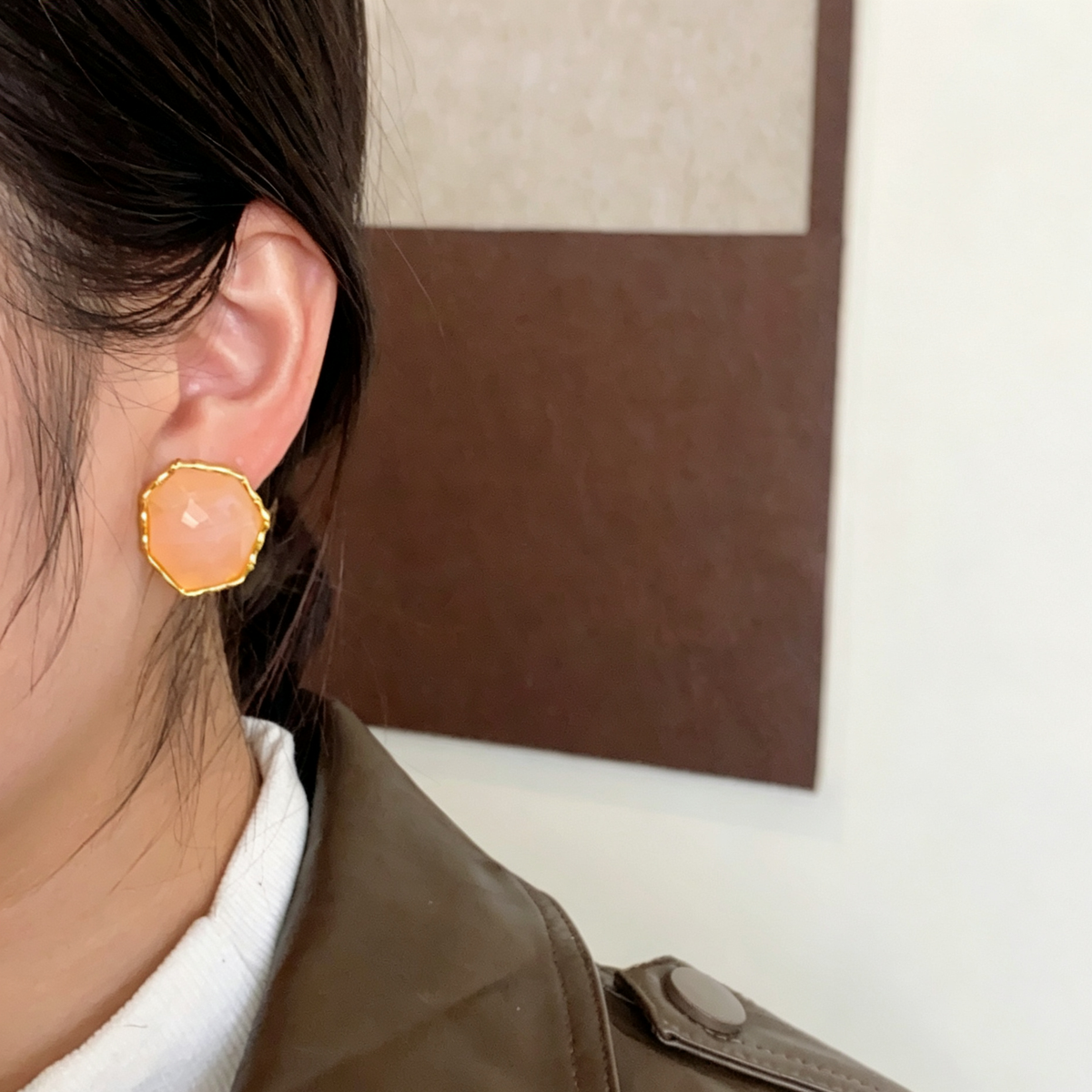 Nude Pink Resin Gold-Plated Earrings