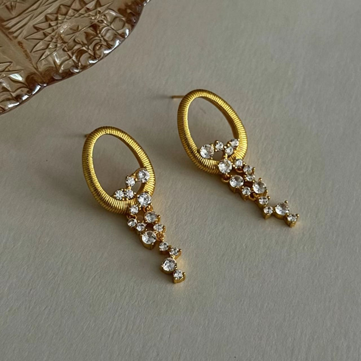 Gold Brushed Rhinestone Earrings